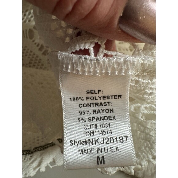 Pleione Womens Ivory Top Lace Doily Crochet Short Sleeve Blouse Size M Sheer - Picture 6 of 7